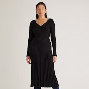 NWT Quince Cotton Cashmere Ribbed Long Sleeve V-Neck Midi Dress